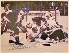 1980S WARREN SKORODENSKI NHL HOCKEY AUTOGRAPH GOALIE PHOTO CHICAGO BLACKHAWKS 