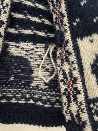 Fair Isle Polar Bear Hooded Cardigan Sweater Blue, White, Red, Super Cute! - Picture 13 of 13