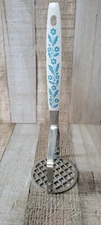 Vintage Household Japan Blue Cornflower Potato Masher Stainless Steel Easy Grip