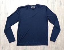 Steve Barry's Club Shirt Blue Long Sleeve Large Lounge Wear Ribbed Vintage