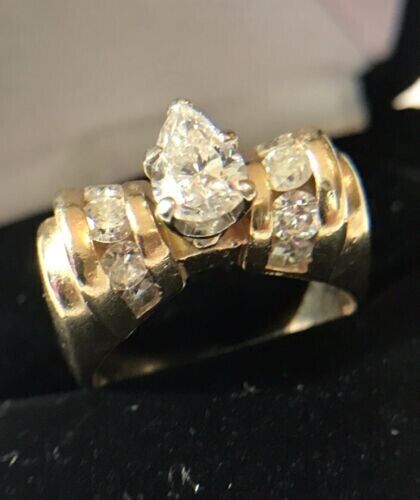 3CT Pear Shape Diamond Lab Created Men's Engagement Ring 14K Yellow Gold Finish - Picture 3 of 7
