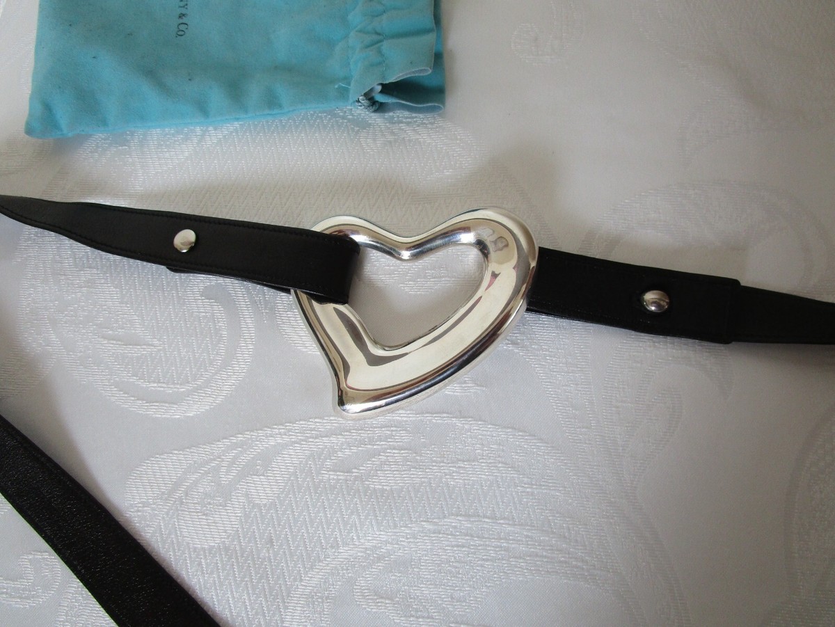 Tiffany & Co. 1975 Elsa Peretti Heart Belt Sterling Silver 925 Vintage Gift Box 428: ELSA PERETTI FOR TIFFANY & CO., Leather and sterling  main image 3