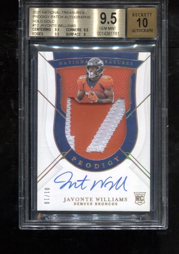 Javonte Williams Panini National Treasures Prodigy Patch Autographs #JW Holo Gold