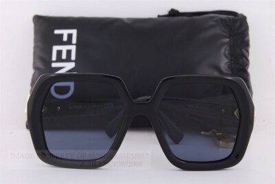 New Fendi Black Square Sunglasses, FE40139F 01V, Authentic New Fendi FE40139F 01V Shiny Black/Blue 53-19-135 Sunglasses  main image 3