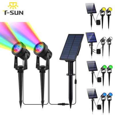 2er RGB LED Solarstrahler Solarleuchte Solarlampe Gartenstrahler Spot Light Warm