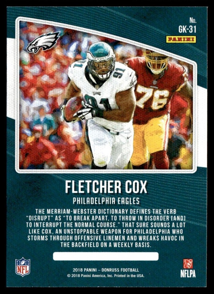 2018 Donruss Gridiron Kings Fletcher Cox Philadelphia Eagles GK31 eBay