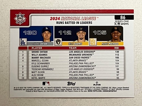 2025 Topps Series 1 Sandglitter RBI Leaders Ohtani Adames Machado Only 600 made - Picture 2 of 2