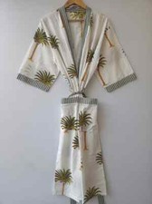 Indian Handmade Vintage Kimono Floral Print Cotton Bath Robes Maxi Night Gown