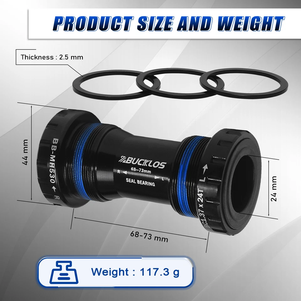 BUCKLOS MTB Bike Bottom Bracket BB68/73 Aluminum Threaded Hollowtech II Bearing - Image 3 of 4
