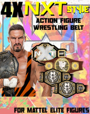Four NXT 2.0 Style championship belts wrestling Action figures MATTEL 4 wwe
