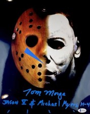 TOM MORGA SIGNED JASON VOORHEES MICHAEL MYERS 11X14 METALLIC PHOTO BAS 314