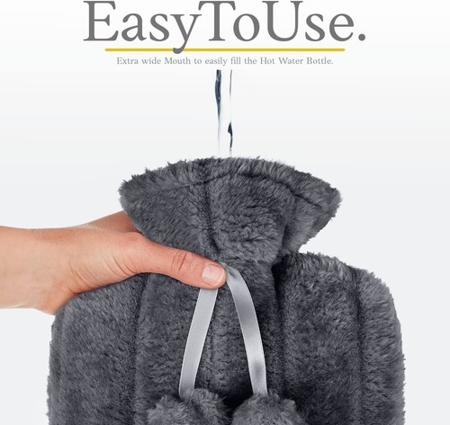 Hot Water Bottle With Cover Luxury Soft Fluffy 2L High Quality Rubber Faux Fur - Picture 20 of 44