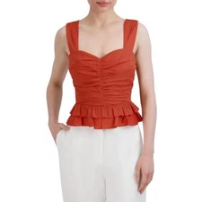 BCBGMAXAZRIA Womens Cotton Blend Ruched Sweetheart Neck Peplum Top BHFO 3174