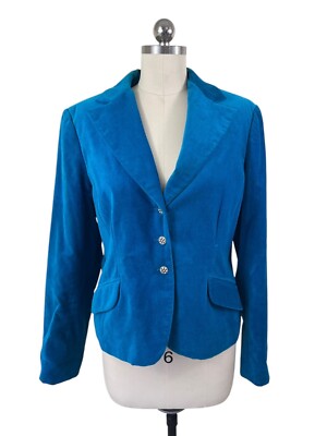 Y2K George Velvet Blazer Jacket Womens 14 Blue Turquoise Monochrome Boho Holiday