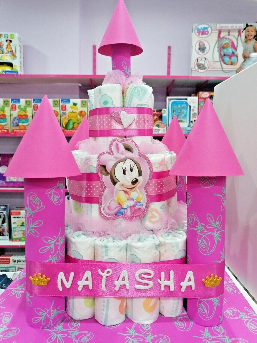 Torta Di Pannolini Artigianale - Regalo Nascita Baby Boy Con 40 Pannolini E Bavette - Foto 3