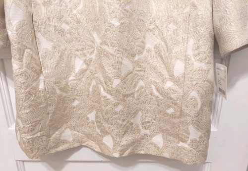 Mini abito donna Neiman Marcus taglia 14 oro e avorio floreale metallizzato nuovo con etichette - Foto 5 di 13