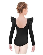 Ruffle Long Sleeve Leotard for Girls Ballet Leotards Low Back 6-7 Years Black