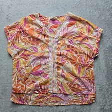 C & C California Top XL Embroidered Floral Tropical Boho Peasant V-Neck Casual