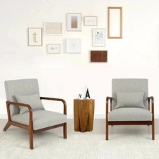 2x Modern Accent Chair Leisure Chair with Lumbar Pillow Fabric Reading Armchair