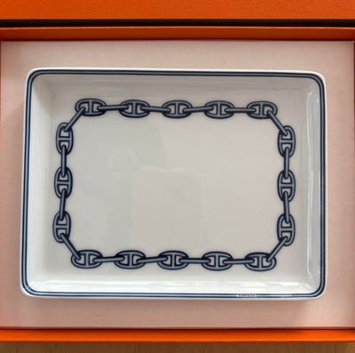 HERMES Chaine d'Ancre Square Plate 16x12cm White Porcelain Dish w