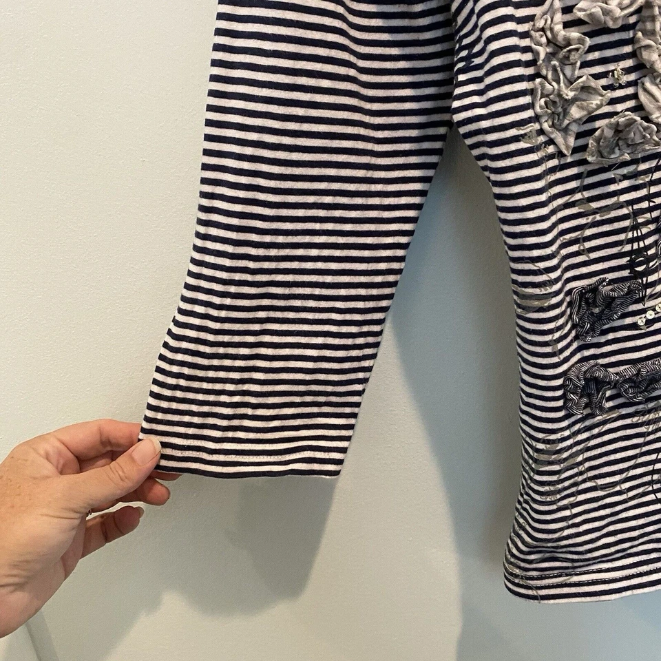 Top Coldwater Creek M Azul Marino Blanco Rayas Mixto Media Lentejuelas 3D Foto 4 de 4