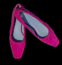Frances Valentine Britta Fuchsia Velvet Square Toe Slip On Ruched Flats Shoes 9