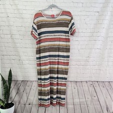 VTG 90s Liz&Co Dress Lg Striped Knit Cotton Linen Blend Western Heritage Boho