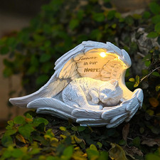 Cat Memorial Gifts for Loss of Cat, Peaceful Sleeping Solar Angel Cat Statue Out