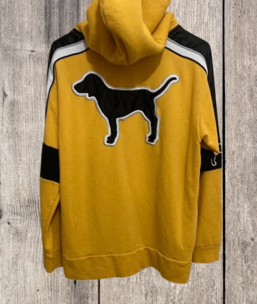 Victoria Secret ROSA Campus Sherpa Sudadera con Capucha Mujer Pequeña Amarilla y Negra Perro 1/4 Cremallera Foto 3 de 4