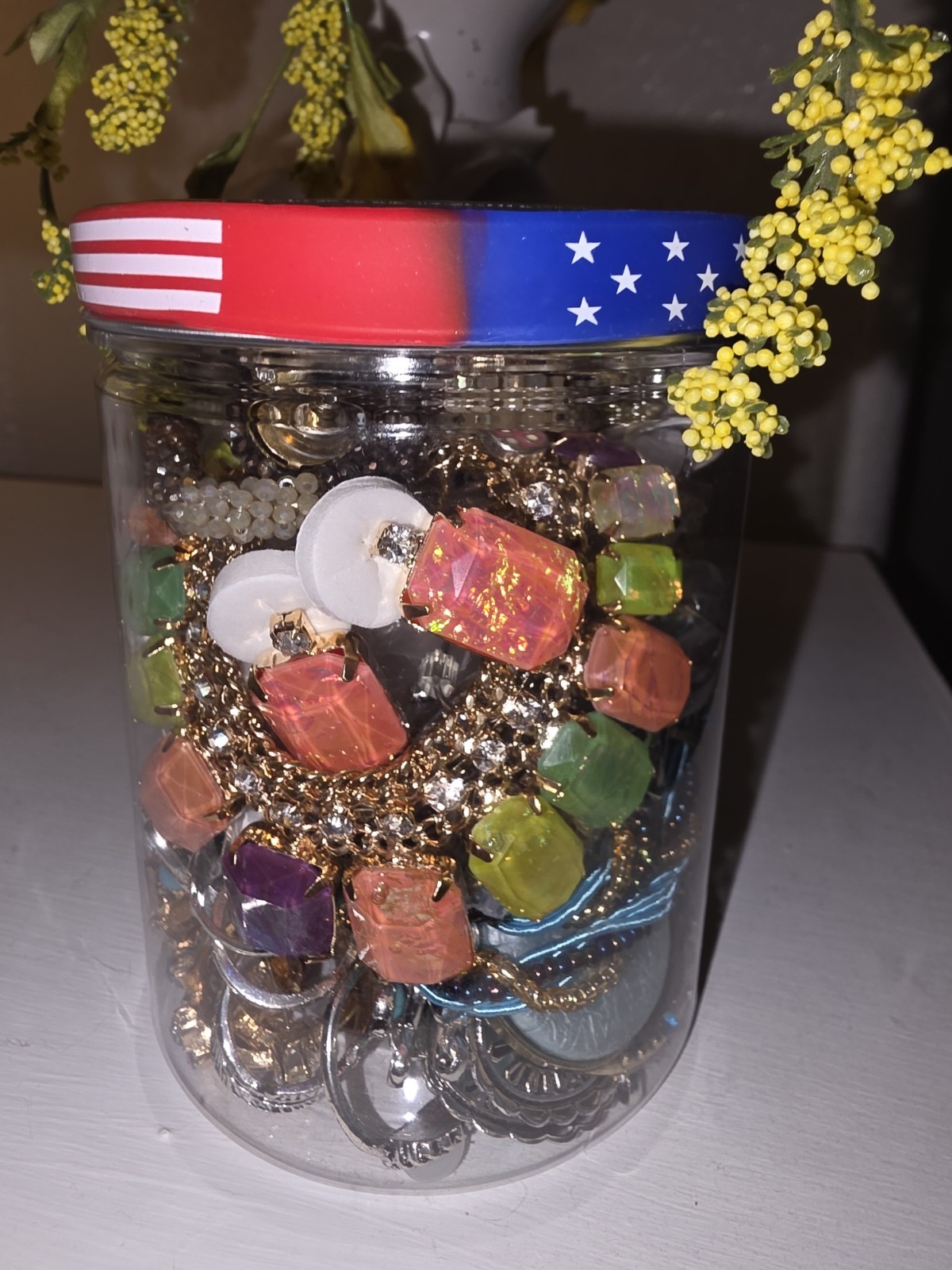 Costume Jewelry Mixed Lot Glass Jar Multicolor Bracelet Necklace Ring