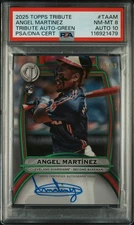 2025 TOPPS TRIBUTE TRIBUTE AUTOS GREEN #TAAM ANGEL MARTINEZ 25/99 PSA 8 AUTO 10