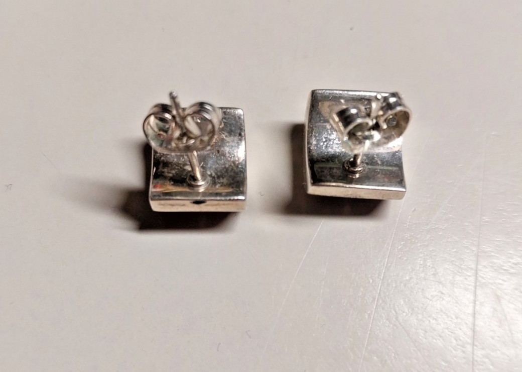Sterling Silver 925 Square Post Stud Earrings wit… - image 3