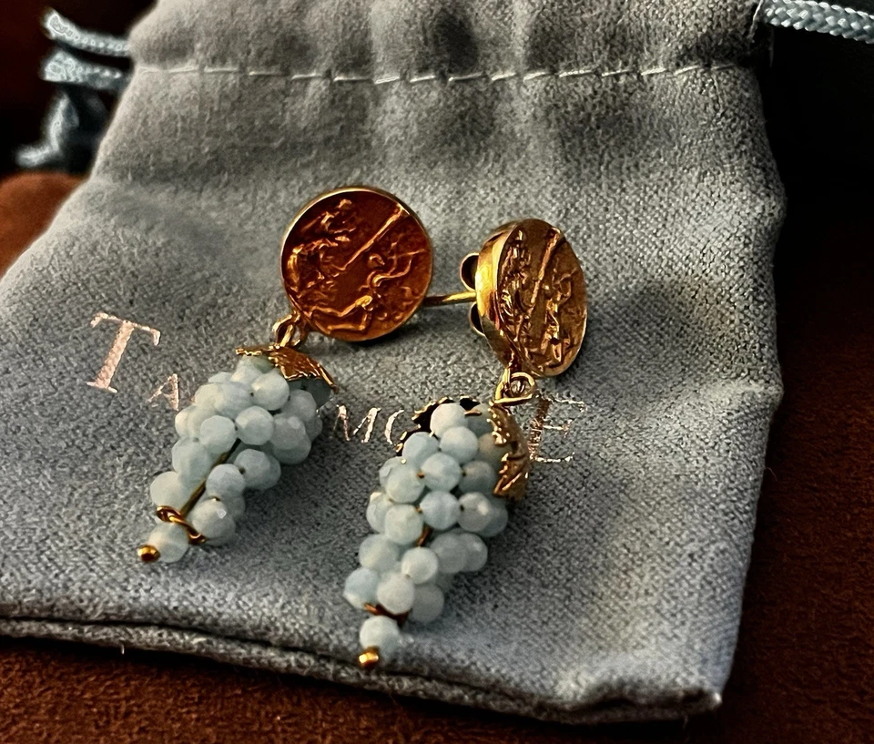 Pendientes Tagliamonte Amazonita Uva Oro Plata Esterlina Azul ¡NUEVOS Raros! Foto 4 de 4