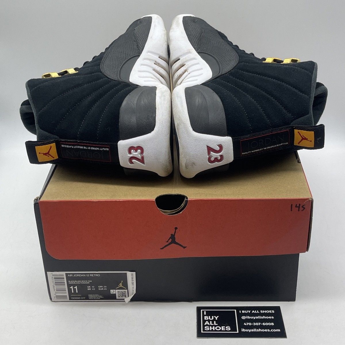 Size 11 - Air Jordan 12 Retro Reverse Taxi Black Suede Leather