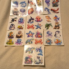 Temporary Press-On Ocean Animal Tattoos, Multicolor Dolphin Turtle