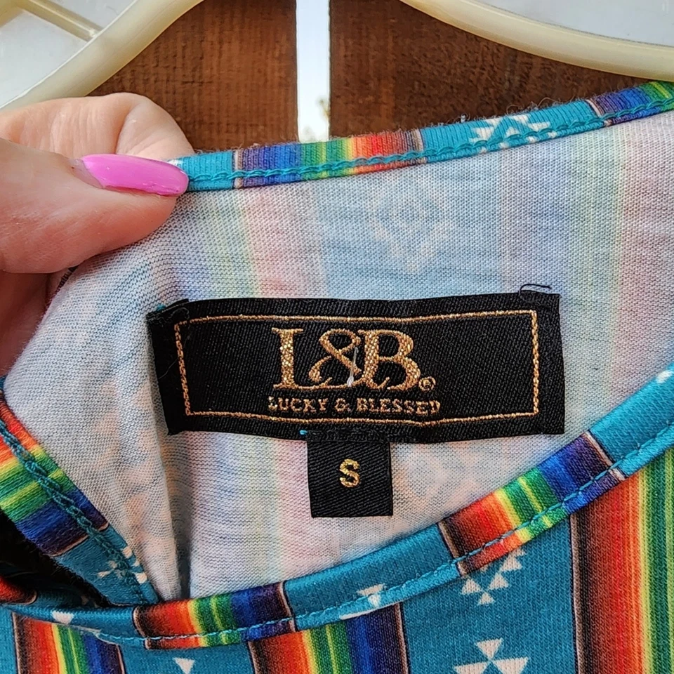 Pantalones Cortos Lucky & Blessed L&B Southwest Serape Rayas Mameluco Turquesa Talla Pequeña Foto 4 de 4