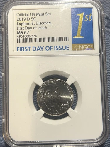MS67 NGC 2019 D Jefferson Nickel, First Day of Issue, Official US Mint Set