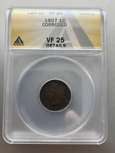 1907 Indian Head Small Cent ANACS VF 25 Details Bronze BN