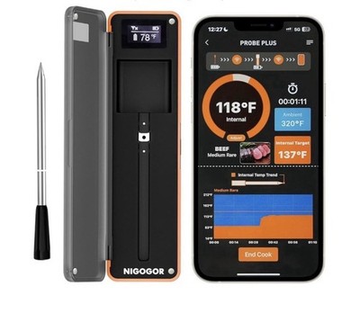 Smart Wireless Meat Thermometer Ultra-Thin Probe Sensor for BBQ Grill Nigogor