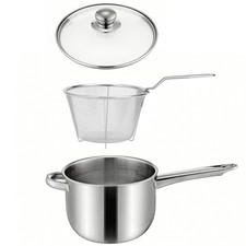 2 in 1 Large Stainless Steel Chip Pan Potato Fryer Dish Wire Basket Deep Fry Pot