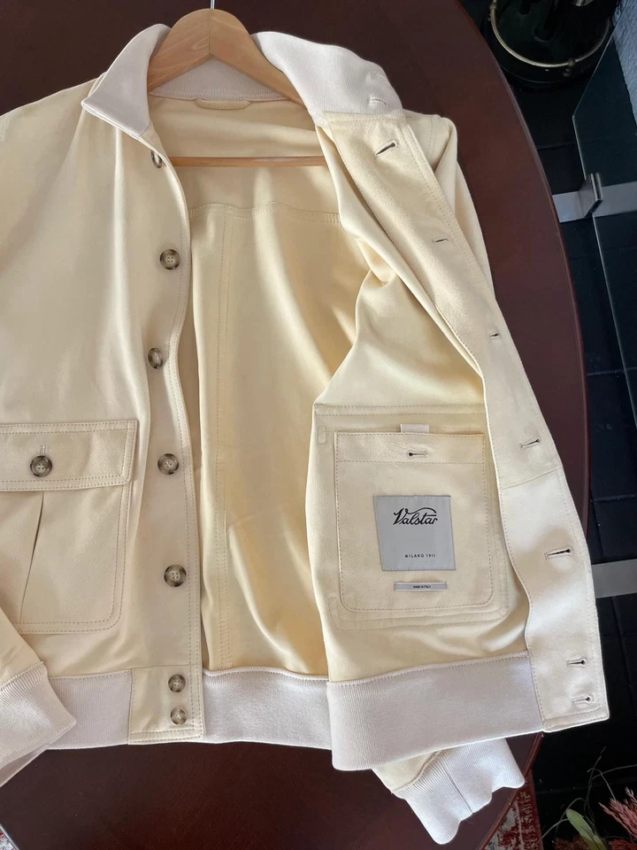 Мужская кожаная куртка-бомбер Valstar Milano 1911 цвета слоновой кости кремовая - Изображение 2 из 4
