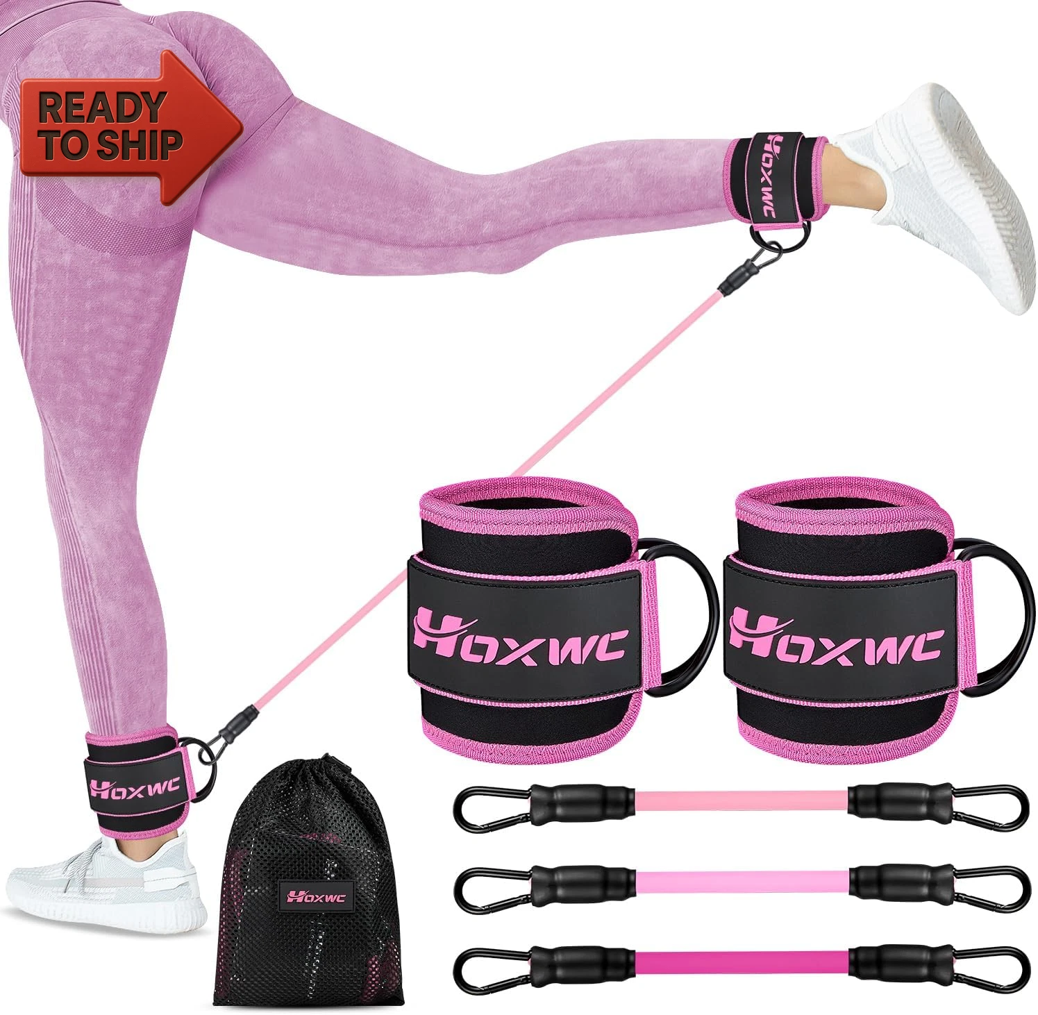 HOXWC Ankle Resistance Bands with Cuffs for Working Out Leg Glute Workout
