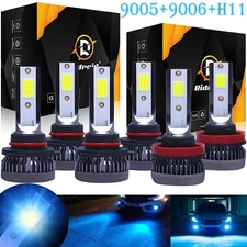 9005 9006 H11 LED Combo Headlight High Low Beam Bulb Fog Light 8000K Ice Blue