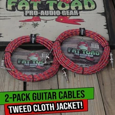 Guitar Cable 20FT Tweed Cloth Woven Braided Right Angle 2 Wires Instrument Cord