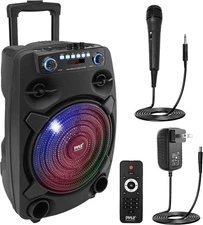 Pyle Bluetooth Portable PA Speaker w/Rechargeable Battery & LED Lights