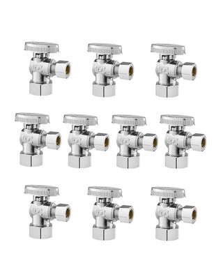 VEVOR 10-Pack Angle Stop Valve 1/4 Turn 5/8'' OD (1/2'' NOM) x 3/8'' OD Compression