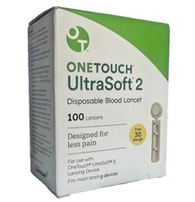 ONE TOUCH UltraSoft 2 100 Disposable Lancets, Less Pain Fine 30 Gauge, Exp 10/28