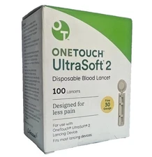 ONE TOUCH UltraSoft 2 100 Disposable Lancets, Less Pain Fine 30 Gauge, Exp 10/28