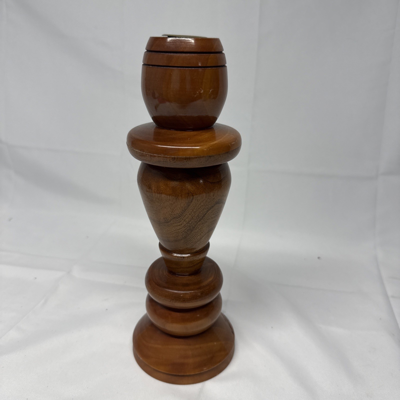 Solid Natural Wood Hand Carved Chunky Pillar Candlestick Holder 