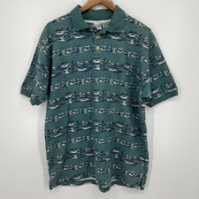 OP Ocean Pacific Polo Shirt Men's Size L Blue Fish Geometric Print Cotton